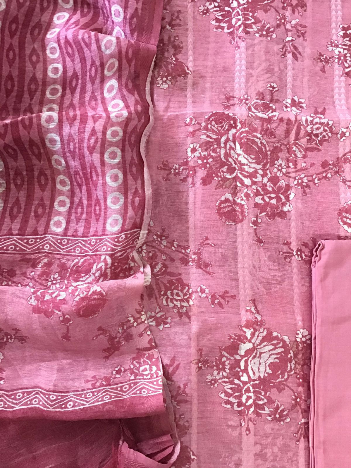 Pure Tussar Silk Printed Self Weaved Suit - Pink