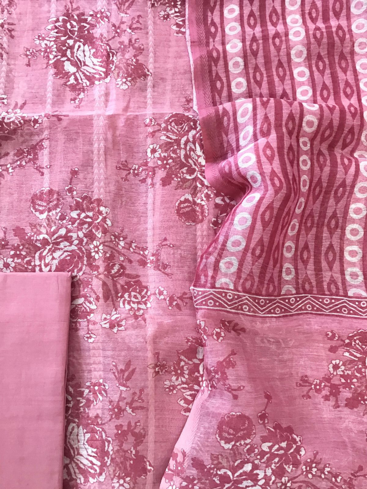 Pure Tussar Silk Printed Self Weaved Suit - Pink