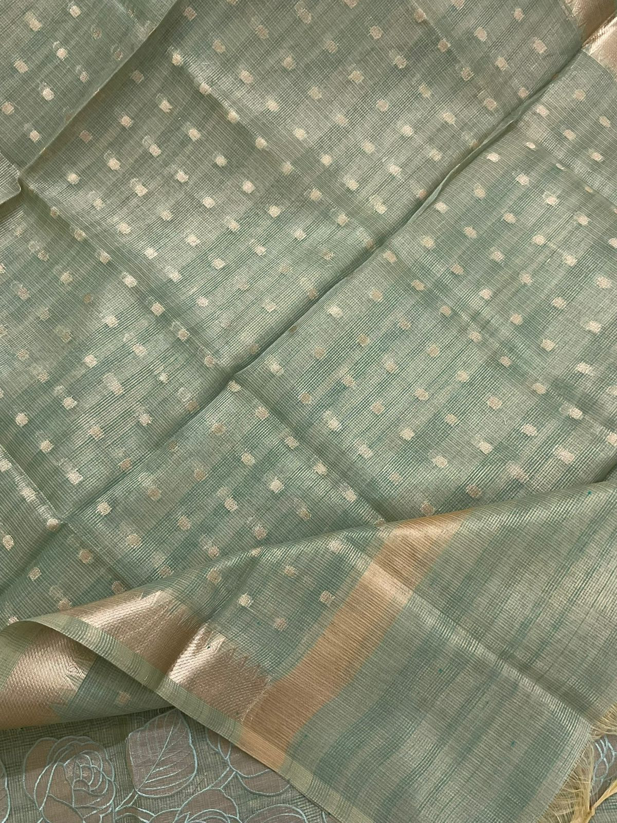 Soft Tissue Kota Silk Banarasi Weaved Embroidered Suit - Blue