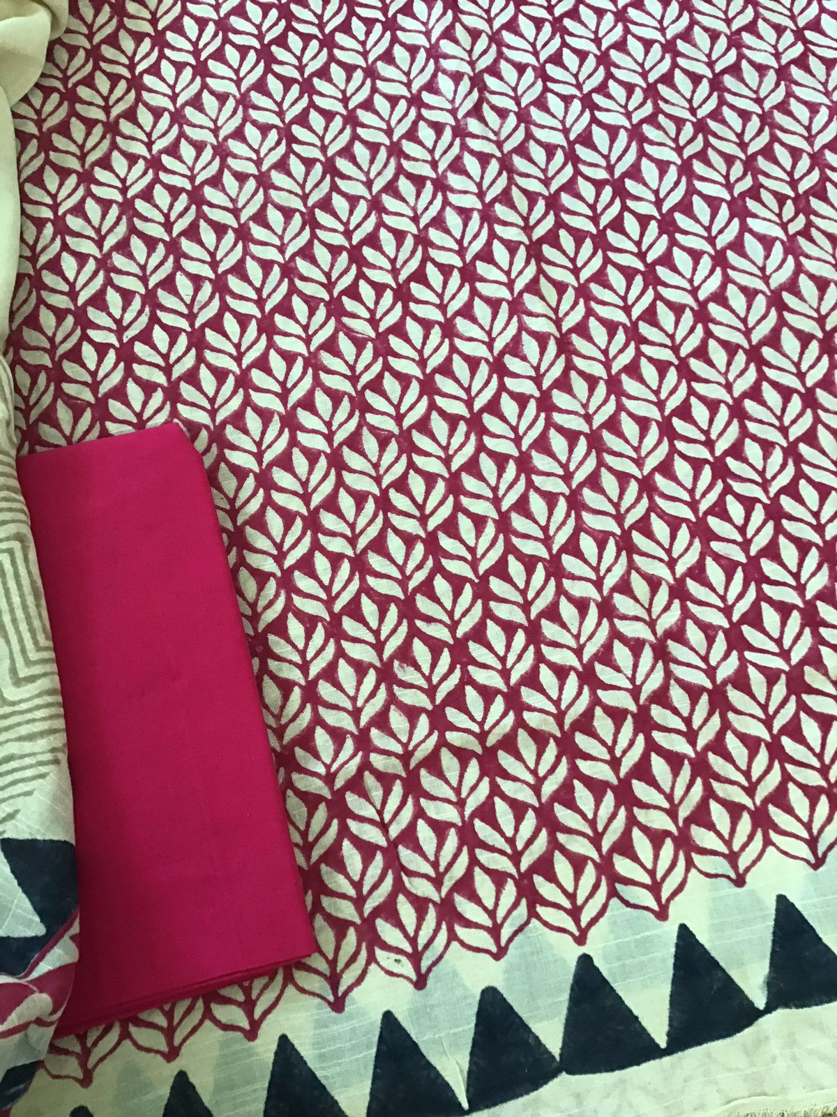 Pure Linen Jute Cotton Printed Suit - Pink