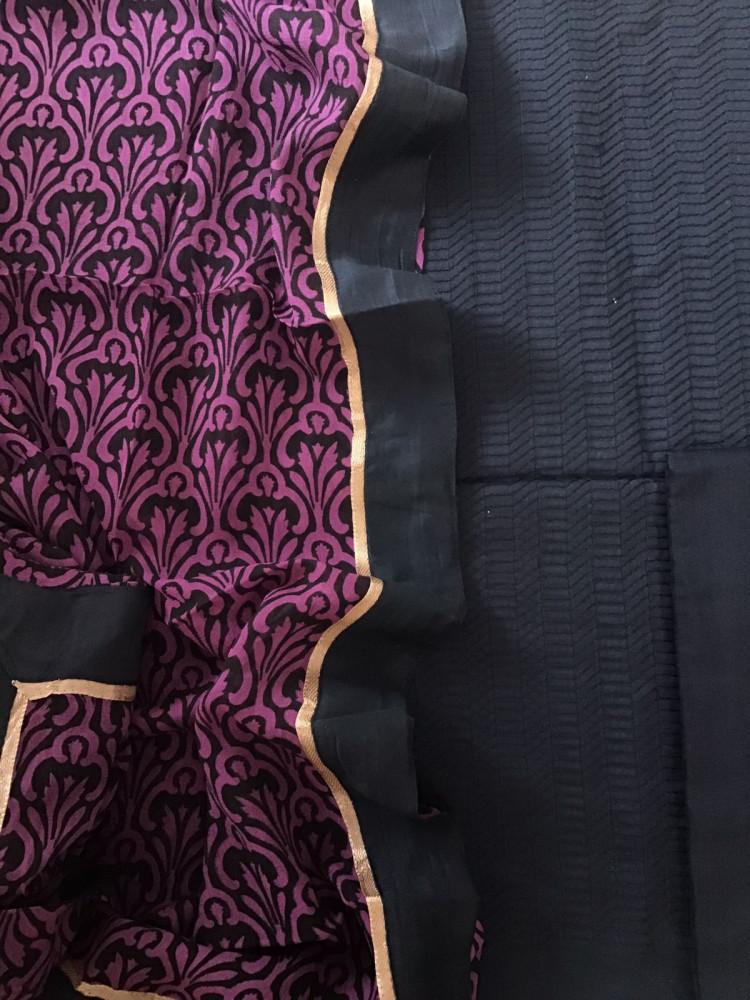 Image of Pure Jaam Cotton Printed Embroidered Suit - Black