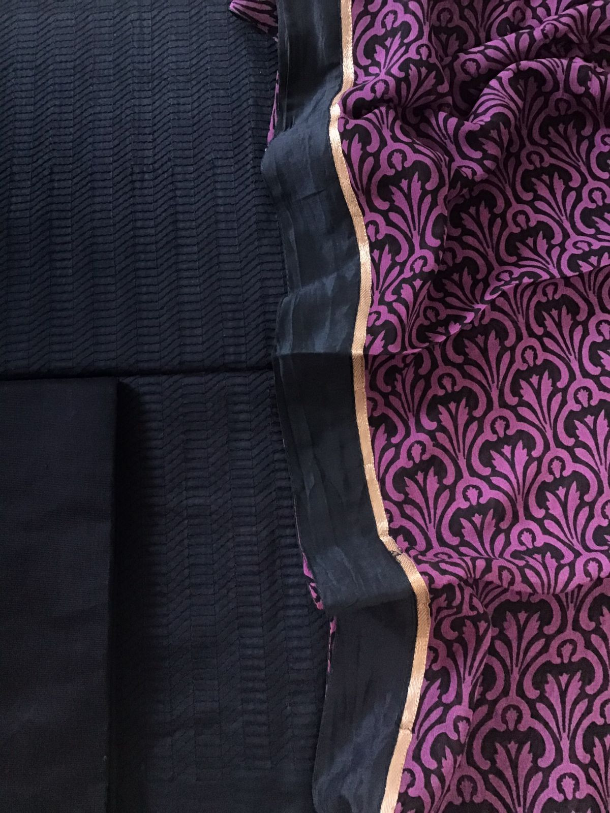 Pure Jaam Cotton Printed Embroidered Suit - Black