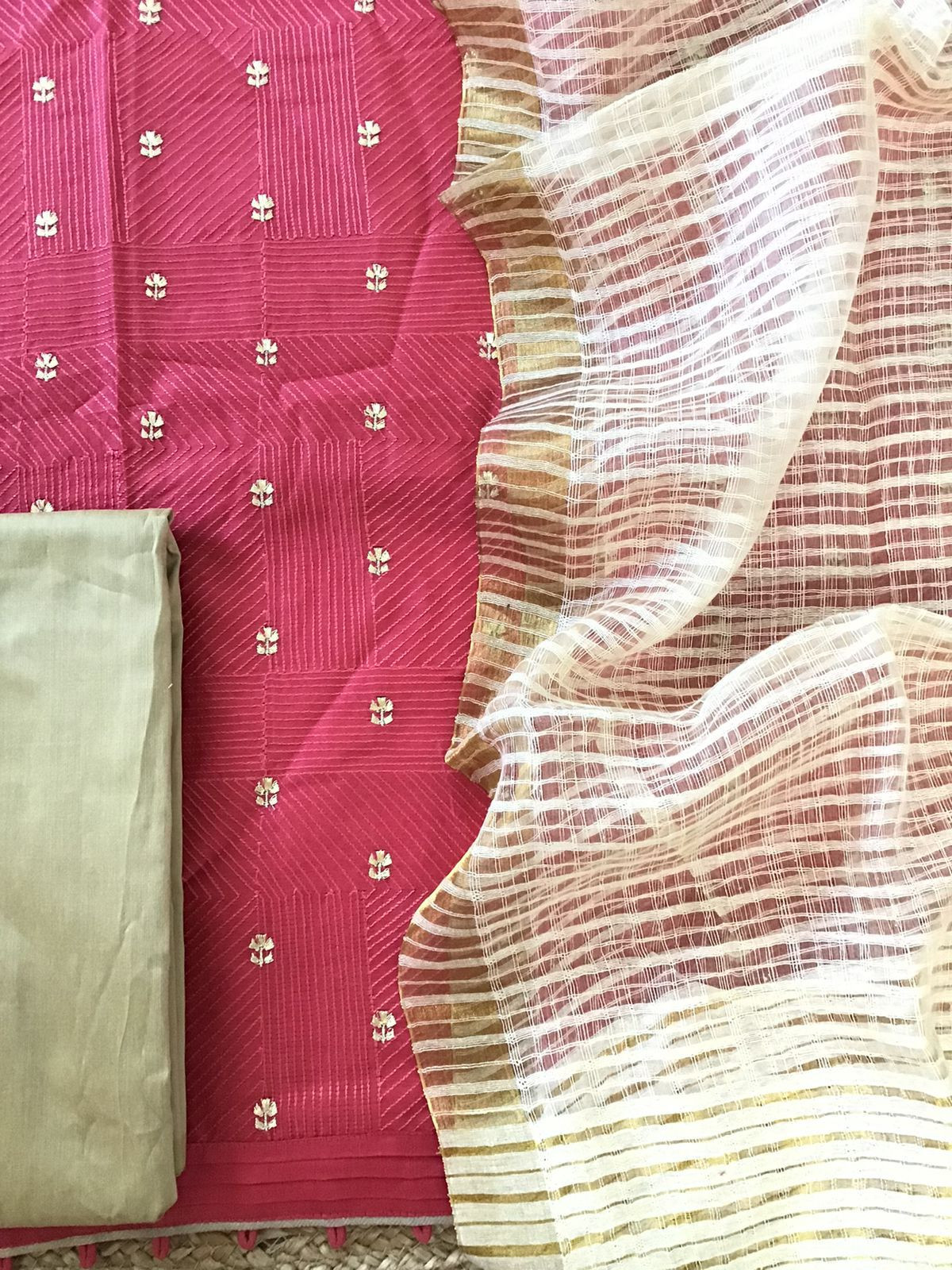 Pure Chanderi Embroidered Suit - Redish Pink