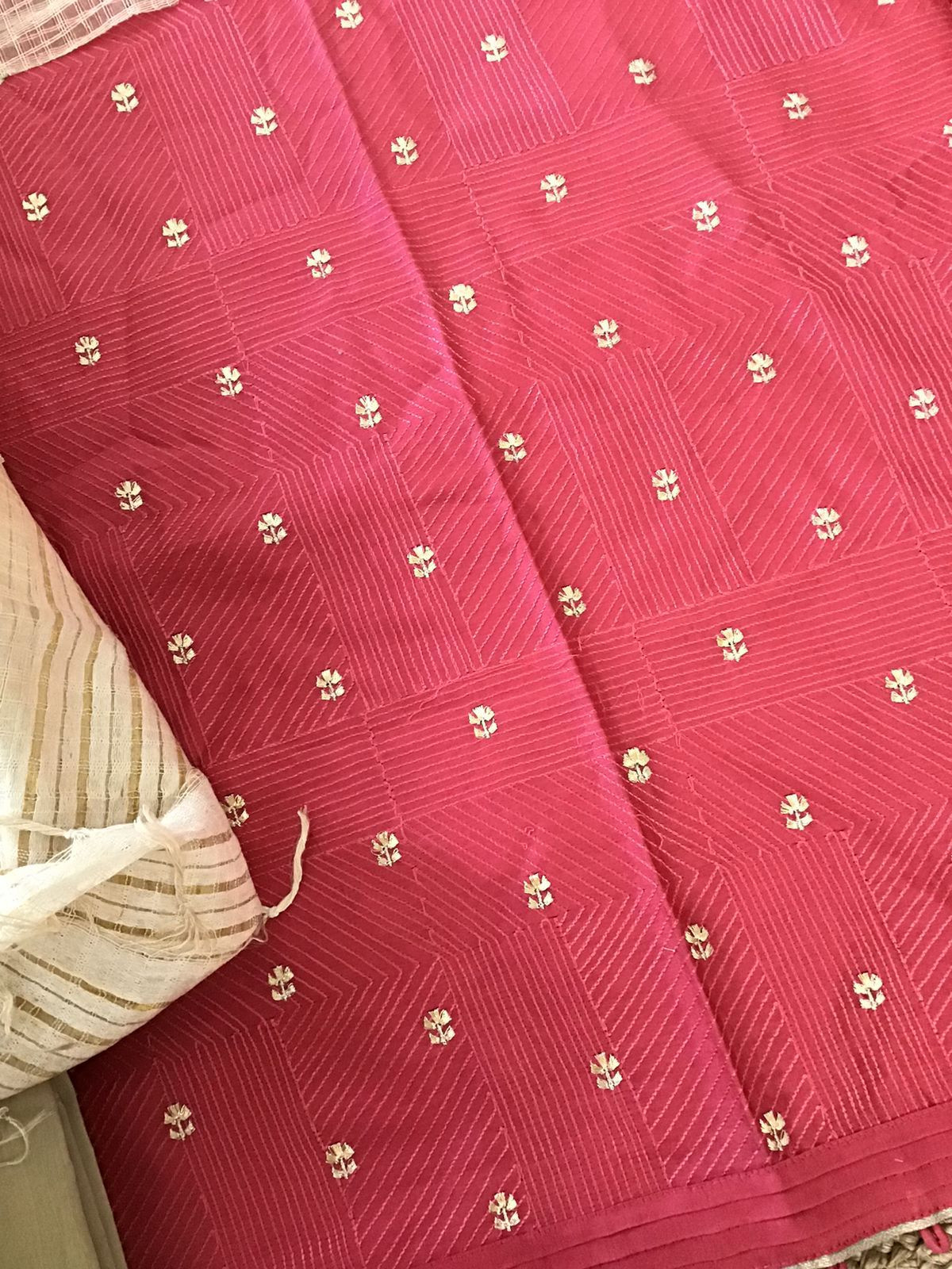 Pure Chanderi Embroidered Suit - Redish Pink