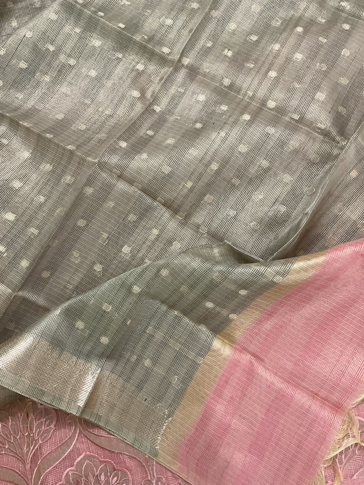Soft Tissue Kota Silk Banarasi Weaved Embroidered Suit - Pink