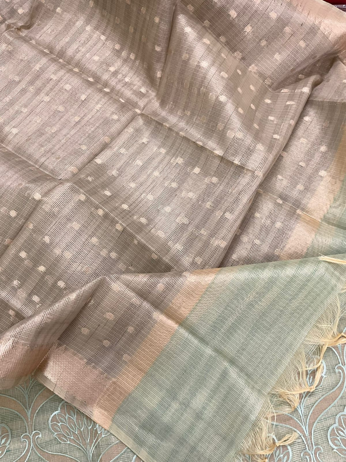 Soft Tissue Kota Silk Banarasi Weaved Embroidered Suit - Green