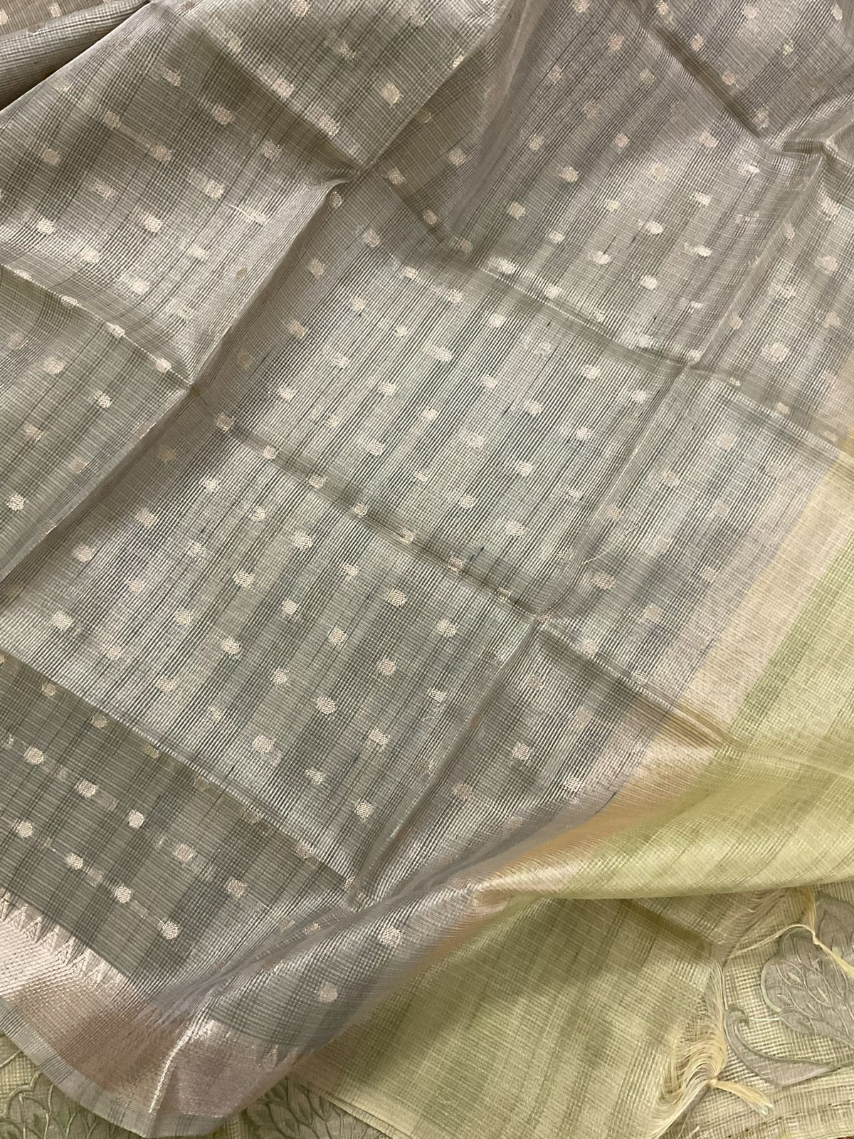 Soft Tissue Kota Silk Banarasi Weaved Embroidered Suit - Green