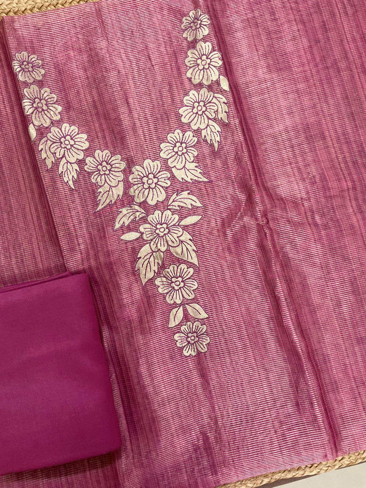 Pure Tissue Chanderi Embroidered Suit - Pink