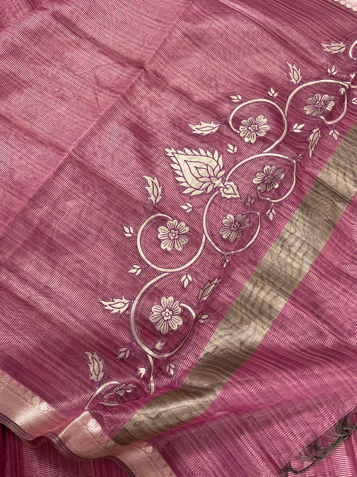 Pure Tissue Chanderi Embroidered Suit - Pink