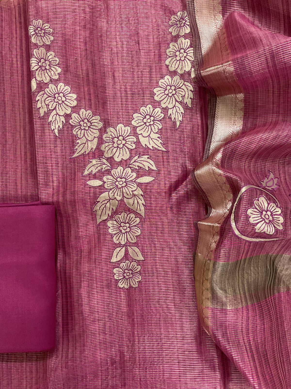 Pure Tissue Chanderi Embroidered Suit - Pink