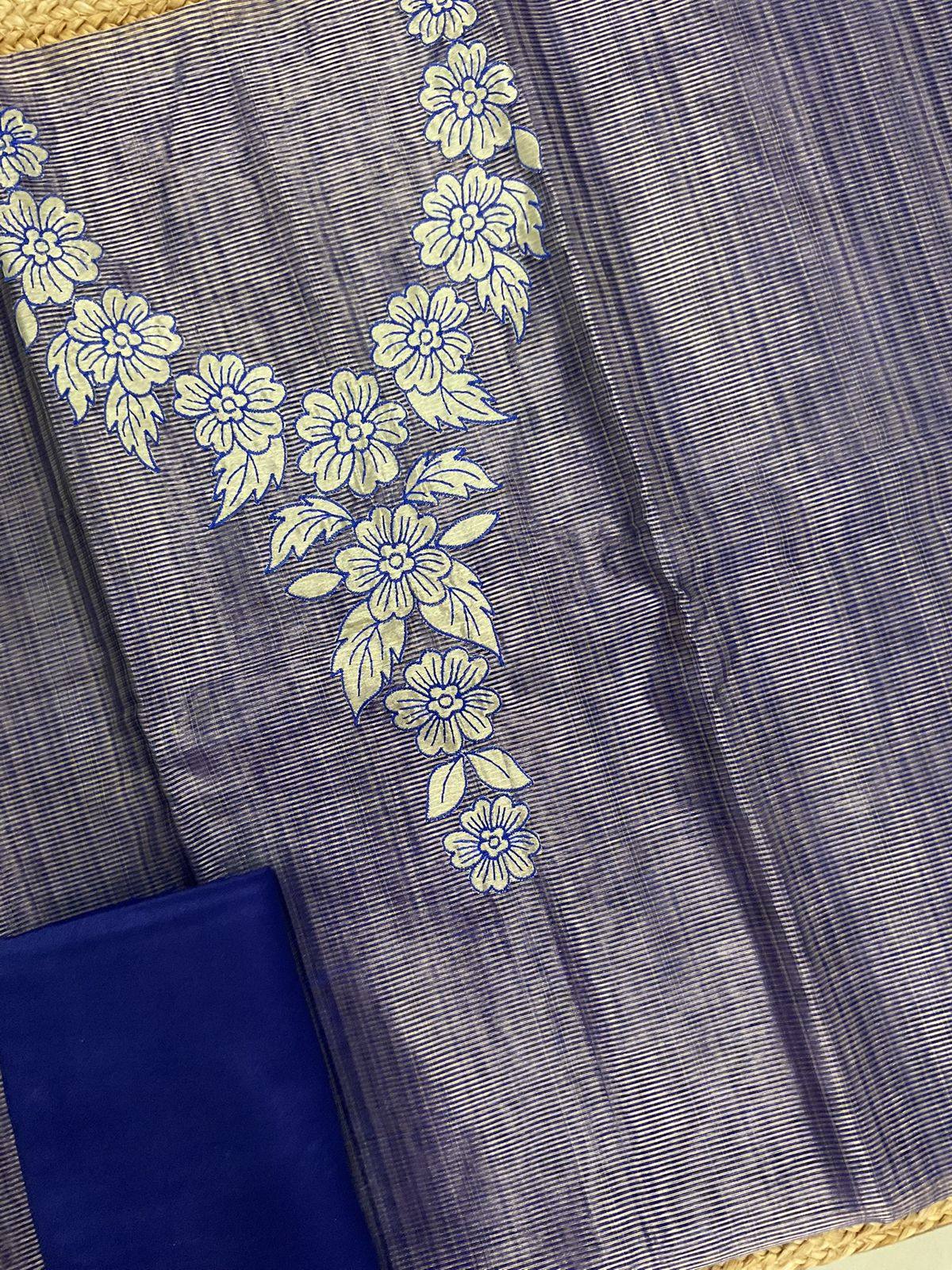 Pure Tissue Chanderi Embroidered Suit - Blue