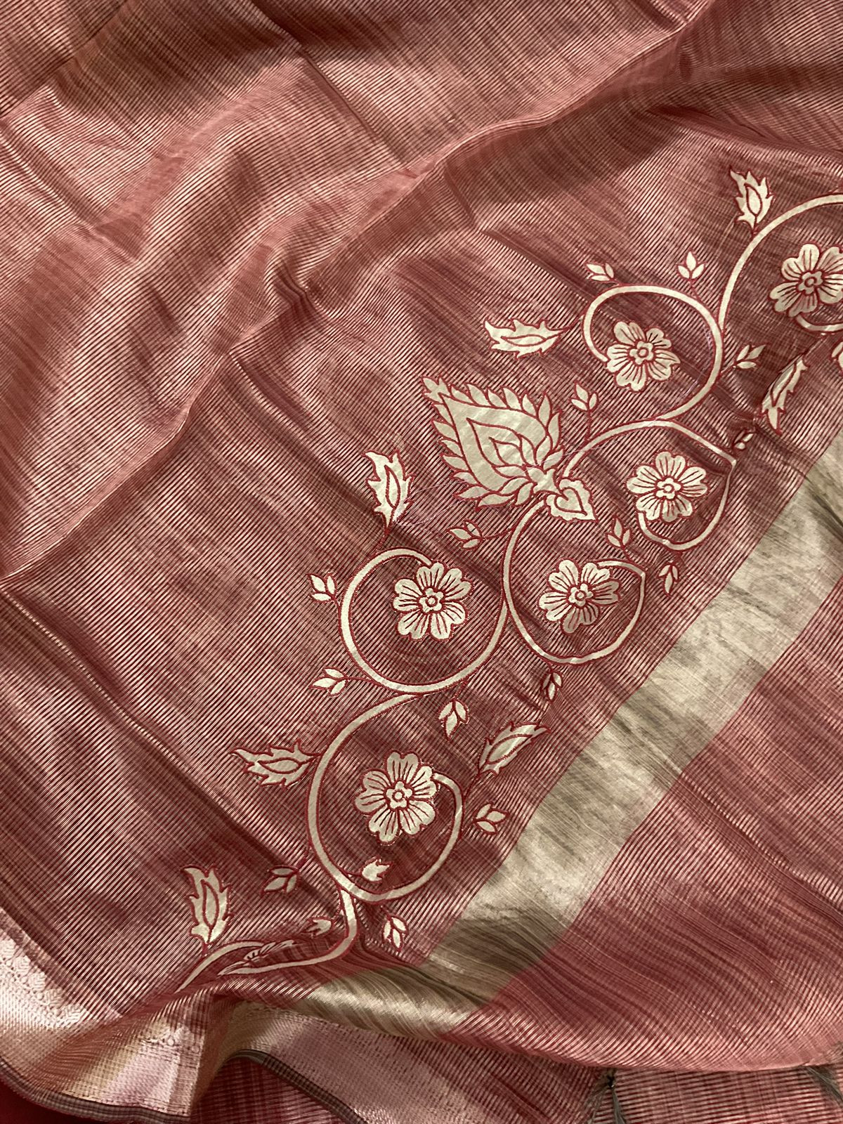 Pure Tissue Chanderi Embroidered Suit - Maroon