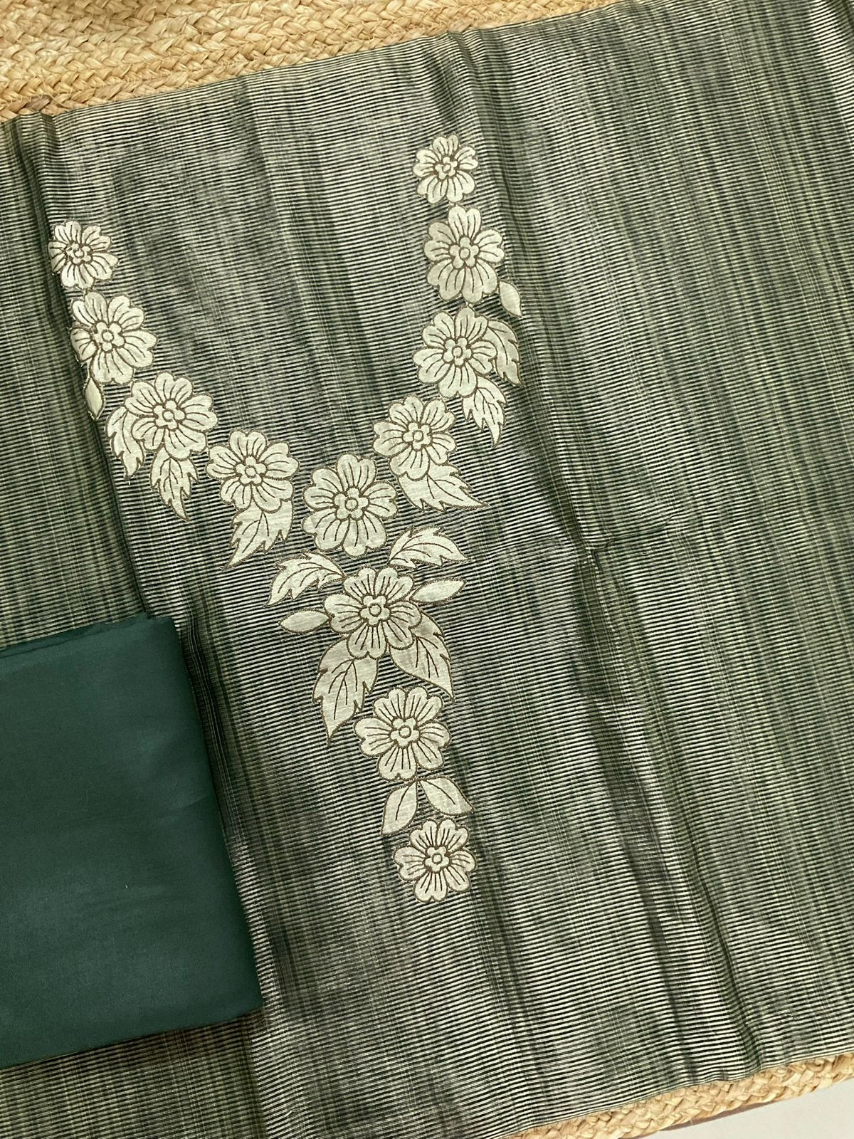 Pure Tissue Chanderi Embroidered Suit - Green