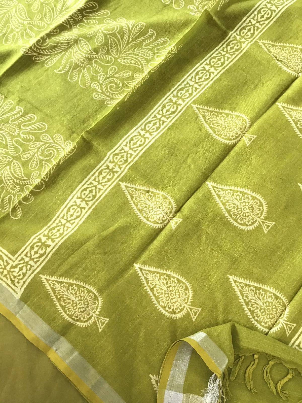 Pure Linen Jute Cotton Printed Suit - Green