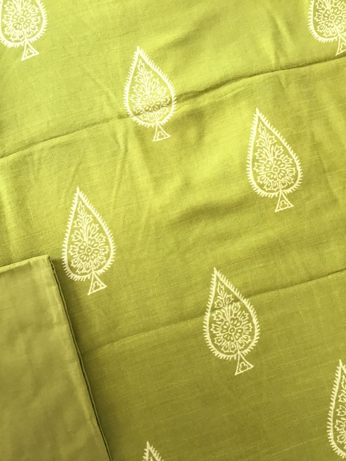 Pure Linen Jute Cotton Printed Suit - Green