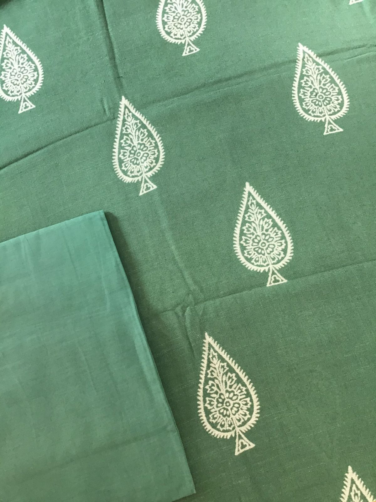 Pure Linen Jute Cotton Printed Suit - Green