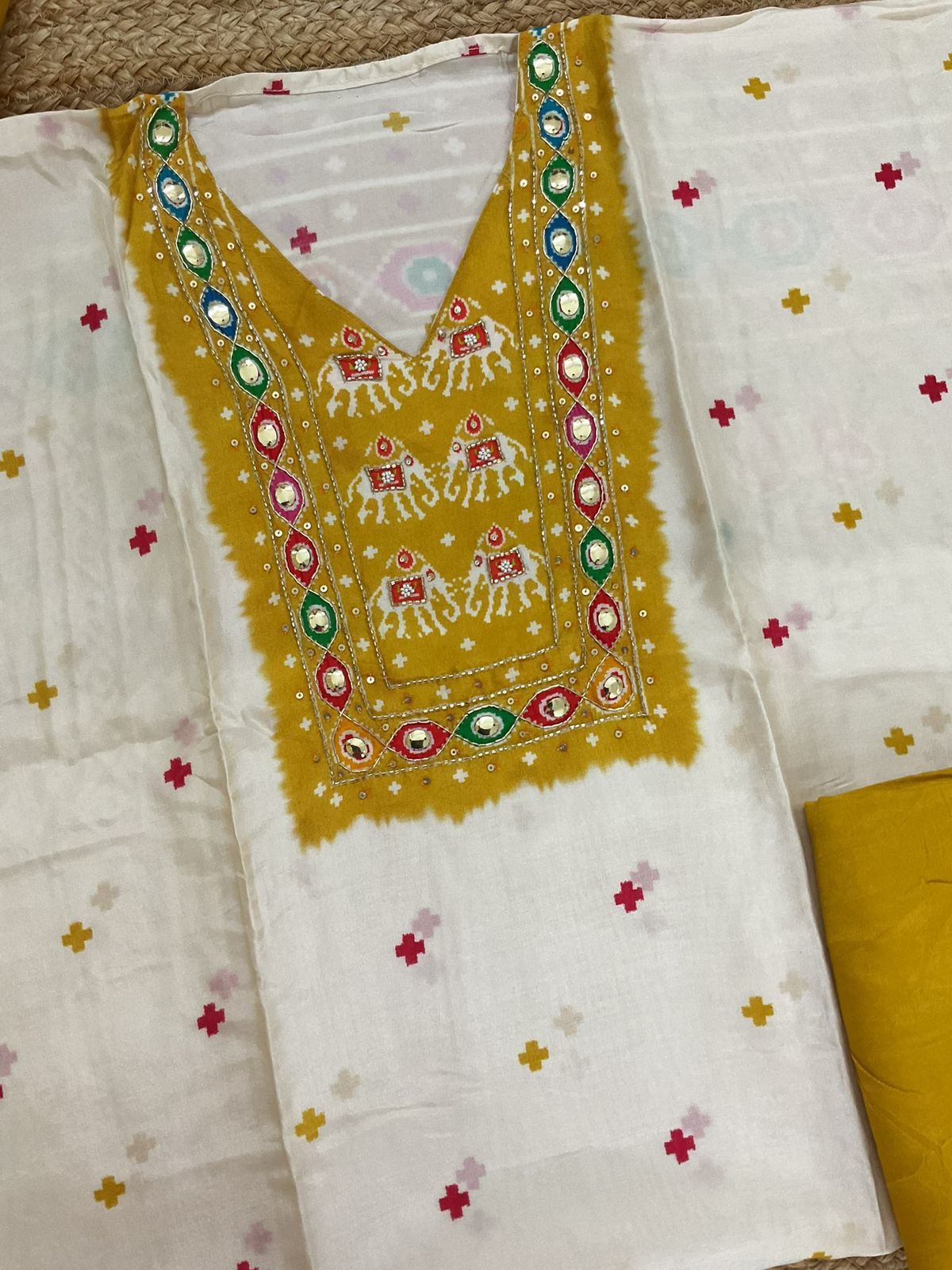 Pure Dola Silk Printed Embroidered Suit - Off White