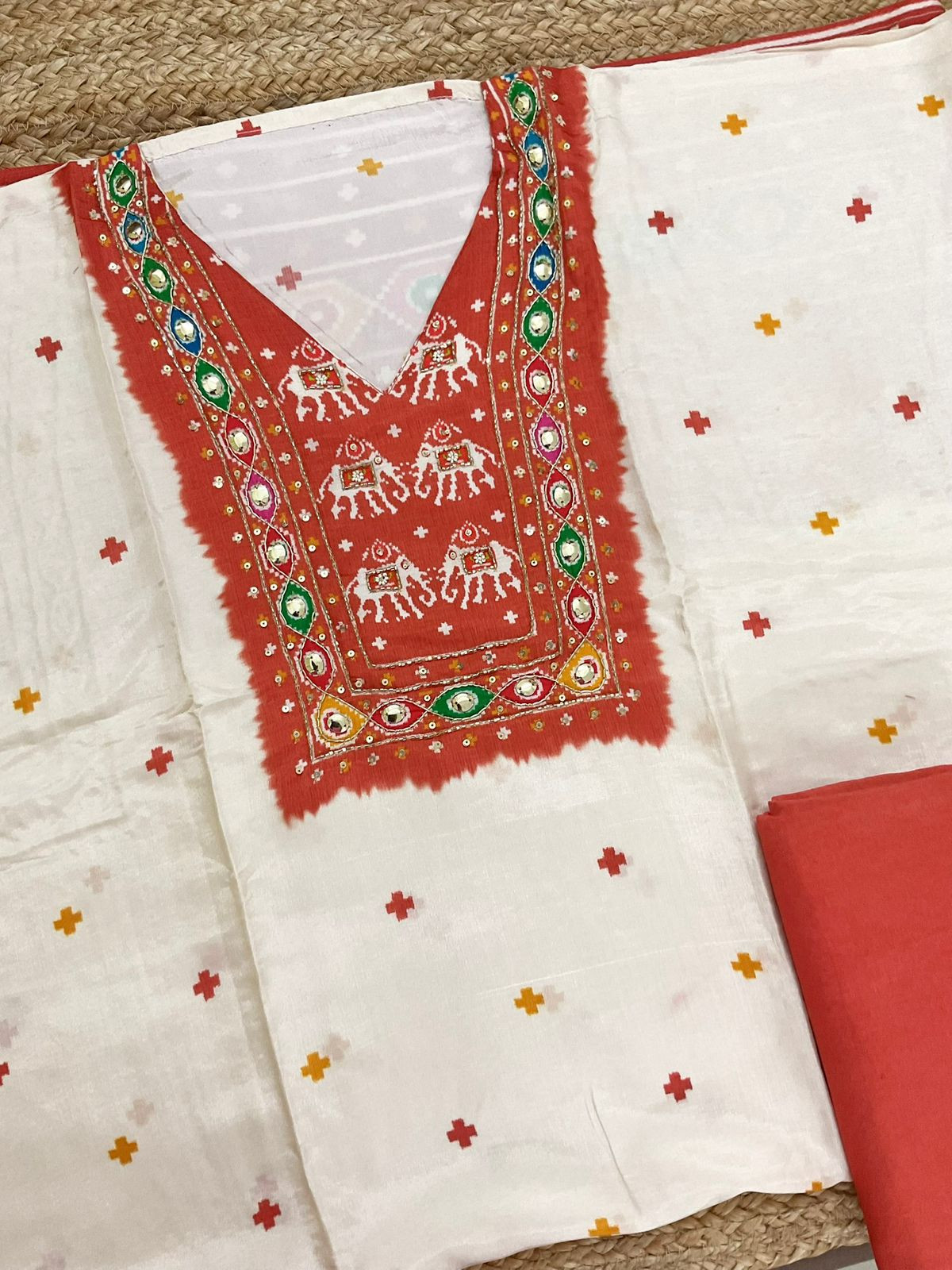 Pure Dola Silk Printed Embroidered Suit - Off White