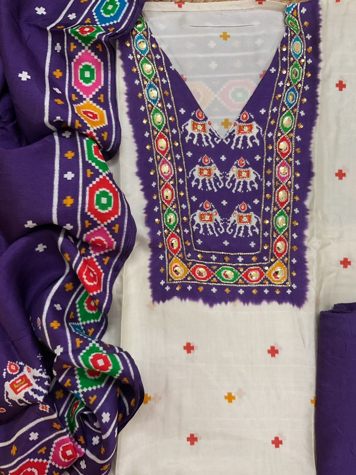 Pure Dola Silk Printed Embroidered Suit - Off White