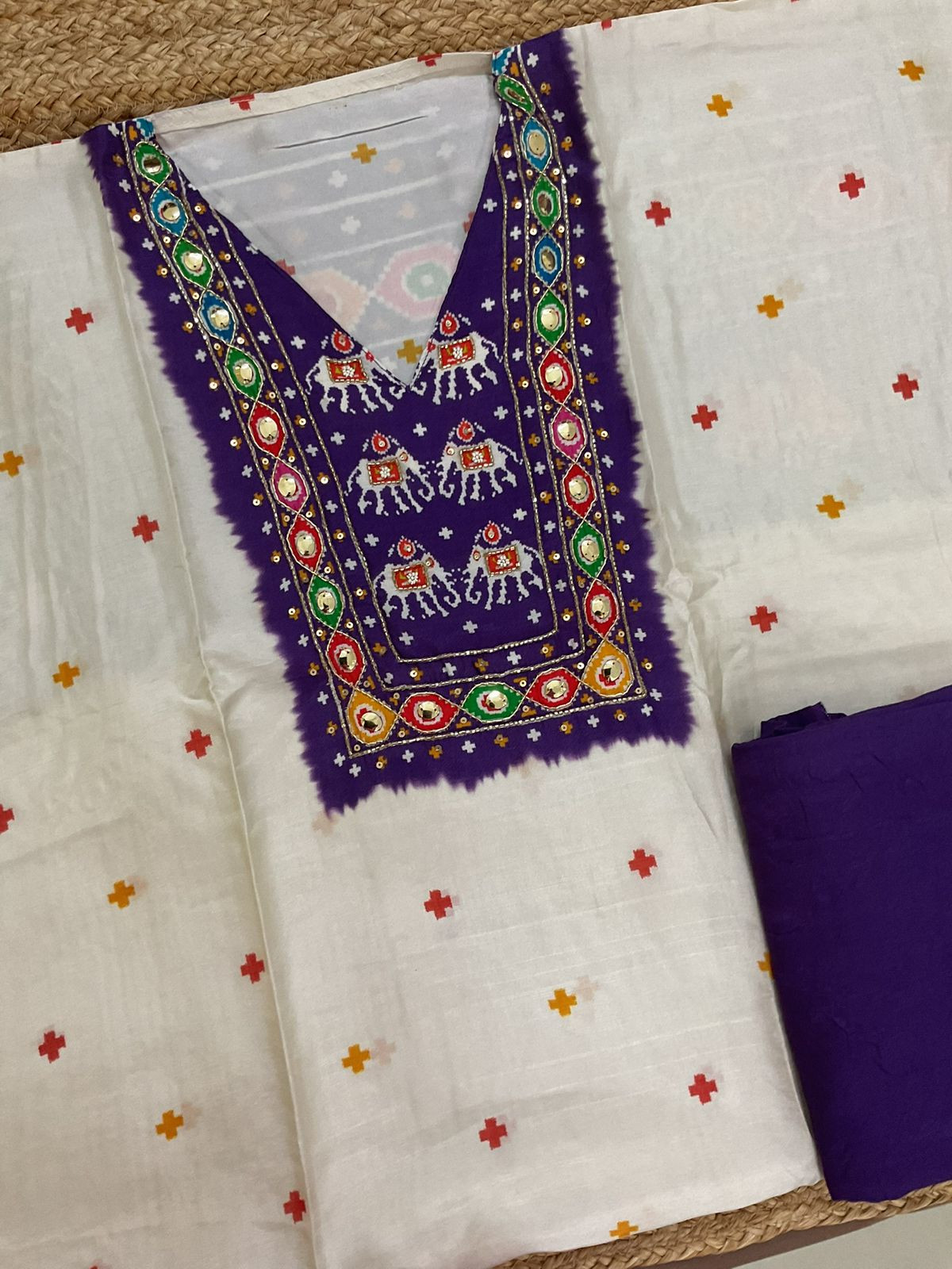 Pure Dola Silk Printed Embroidered Suit - Off White