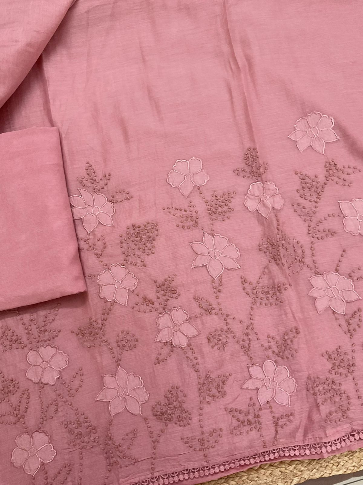 Pure Mul Chanderi Embroidered Suit - Pink