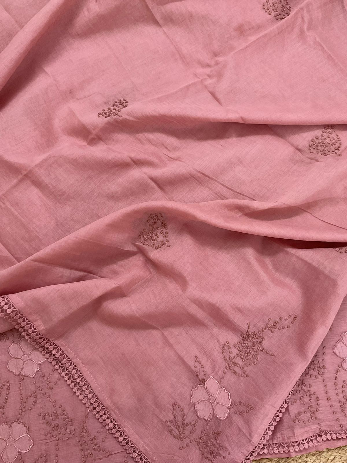 Pure Mul Chanderi Embroidered Suit - Pink