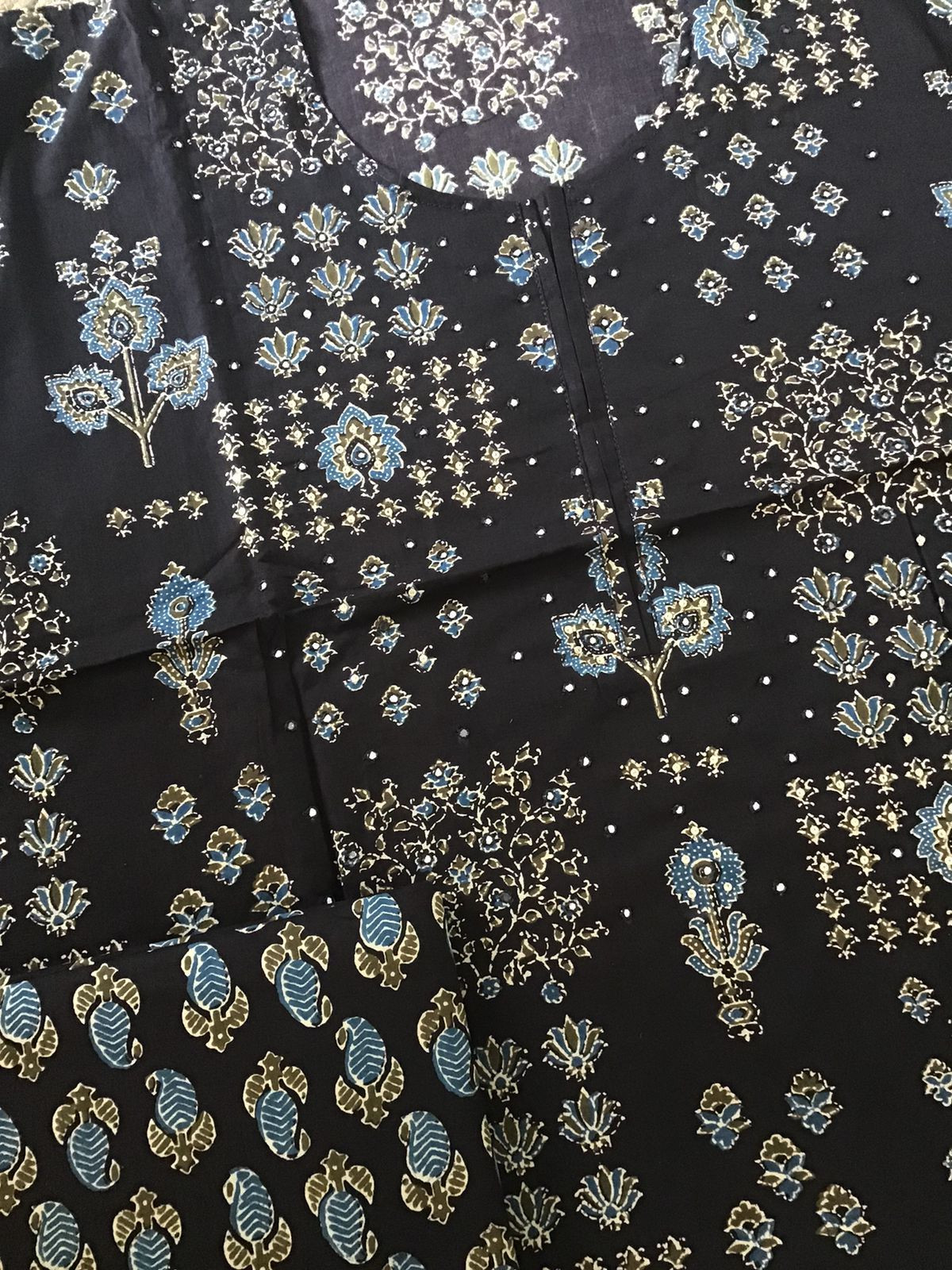 Pure Cotton Printed Embroidered Suit - Brownish Black