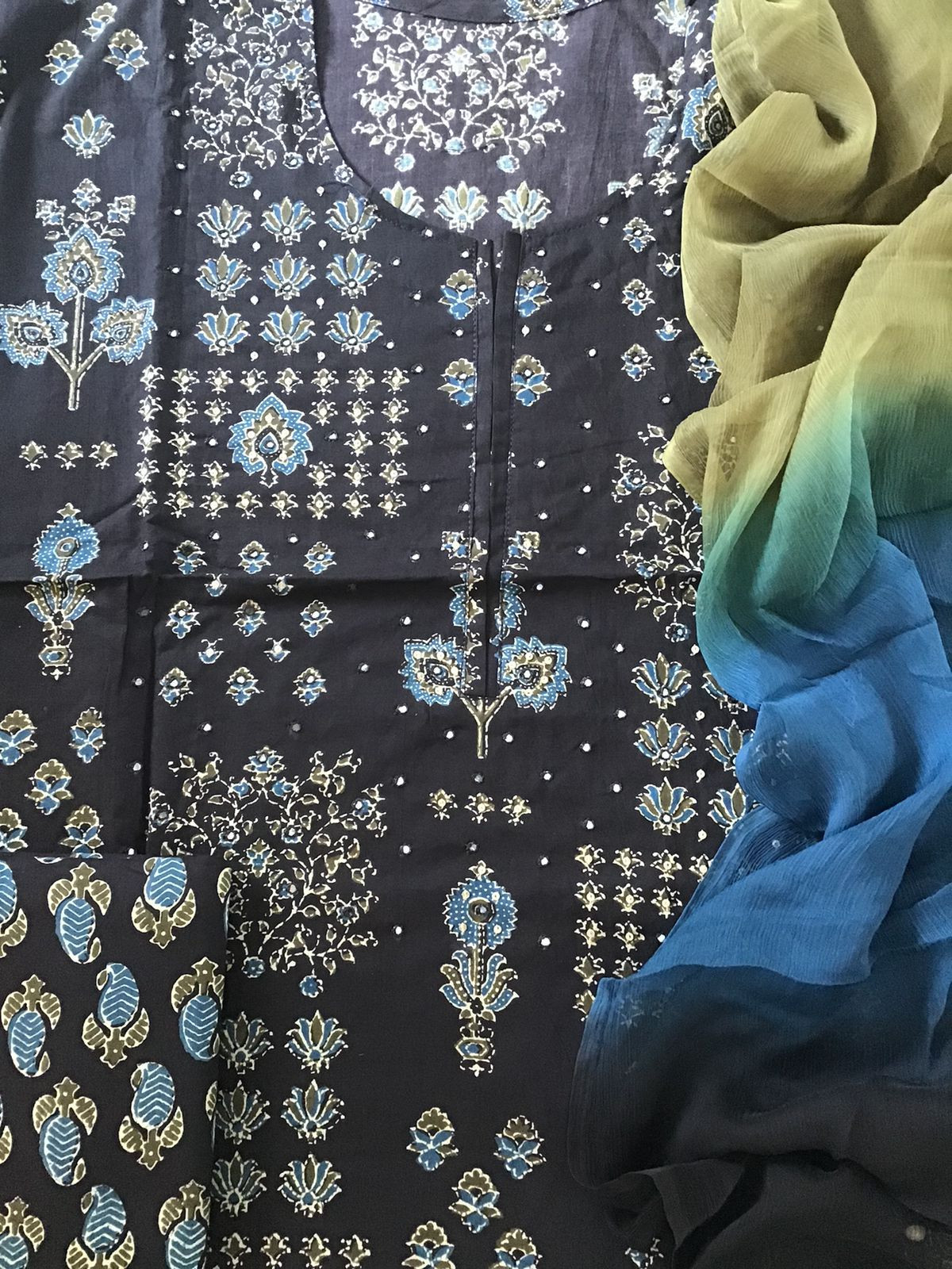 Pure Cotton Printed Embroidered Suit - Brownish Black