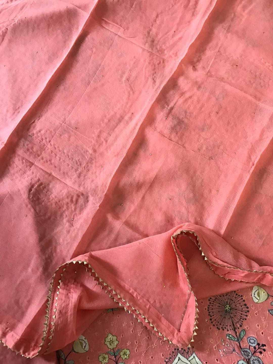 Pure Cotton Printed Embroidered Suit - Peach