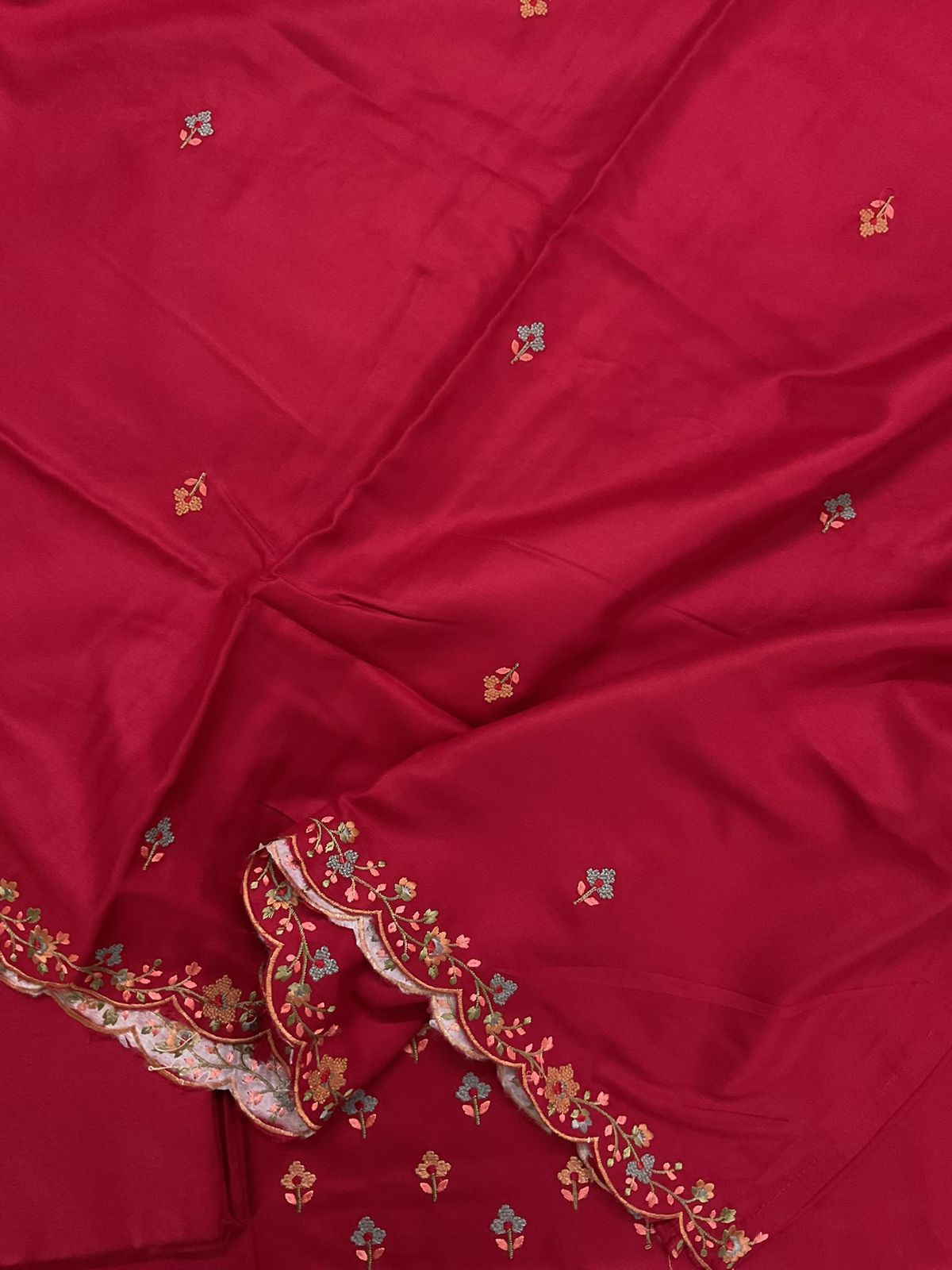 Soft Woollen Spun Silk Embroidered Suit - Red