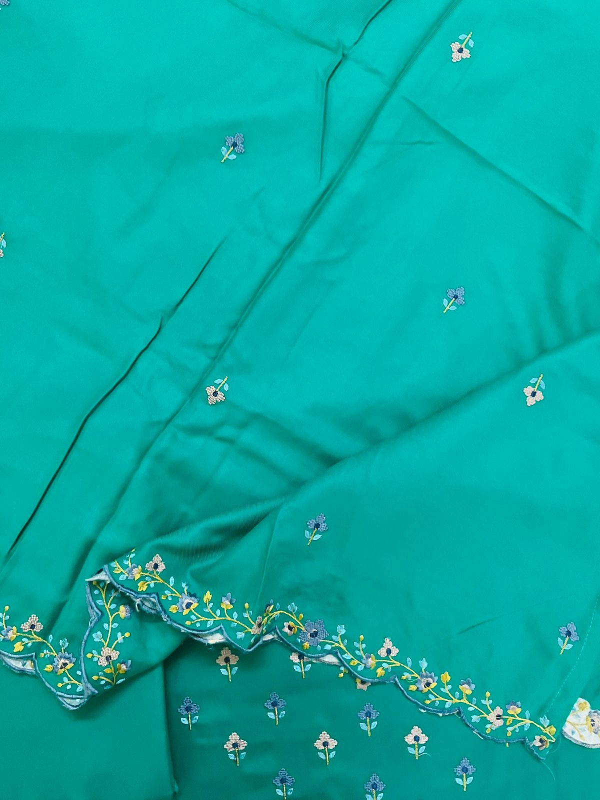 Soft Woollen Spun Silk Embroidered Suit - Bluish Green