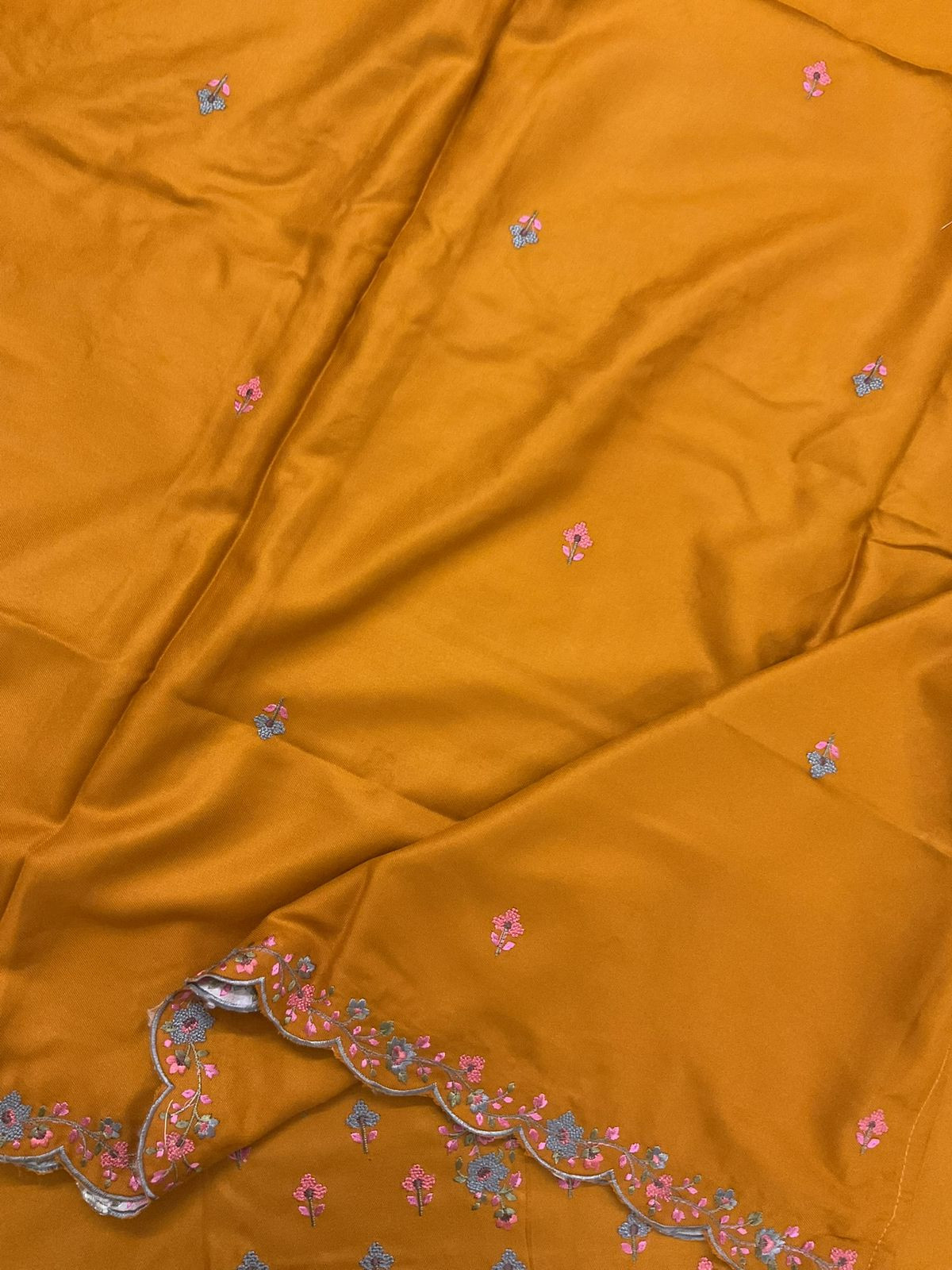 Soft Woollen Spun Silk Embroidered Suit - Orangish Yellow