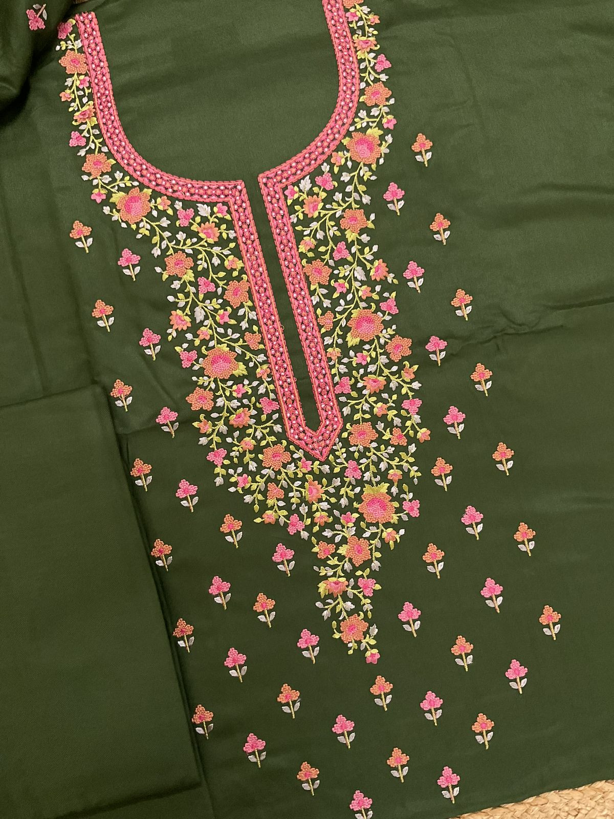 Soft Woollen Spun Silk Embroidered Suit - Green