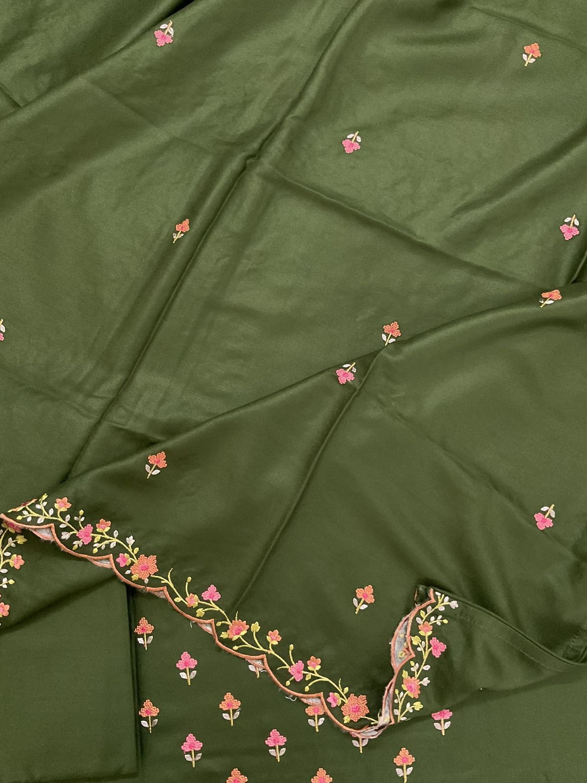 Soft Woollen Spun Silk Embroidered Suit - Green