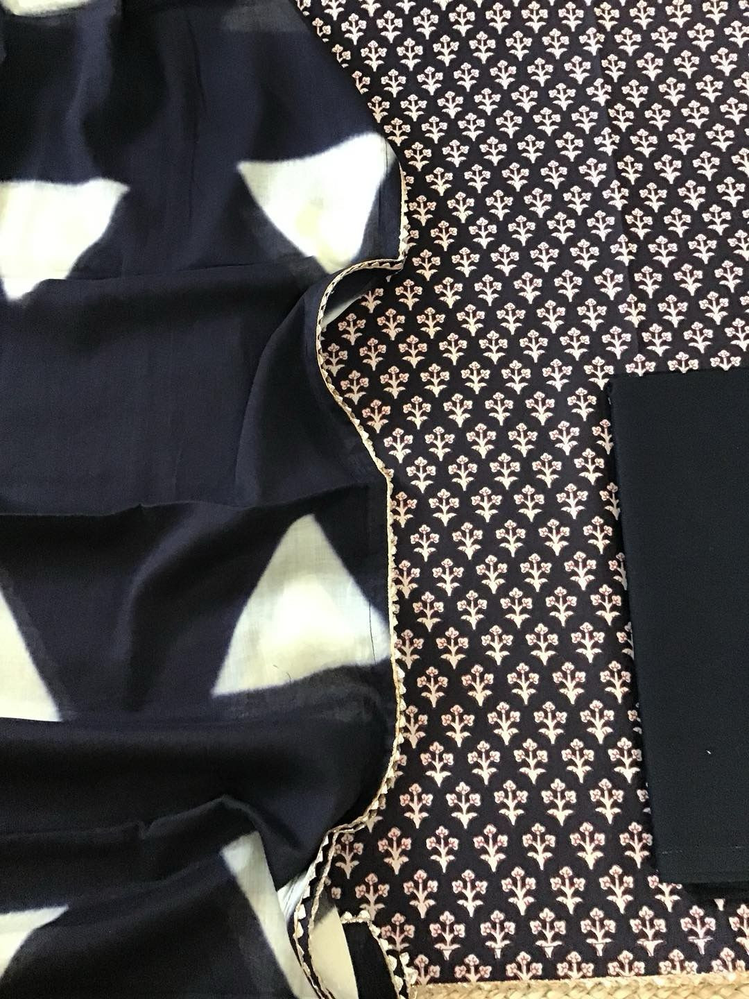 Pure Cotton Printed Suit - Black