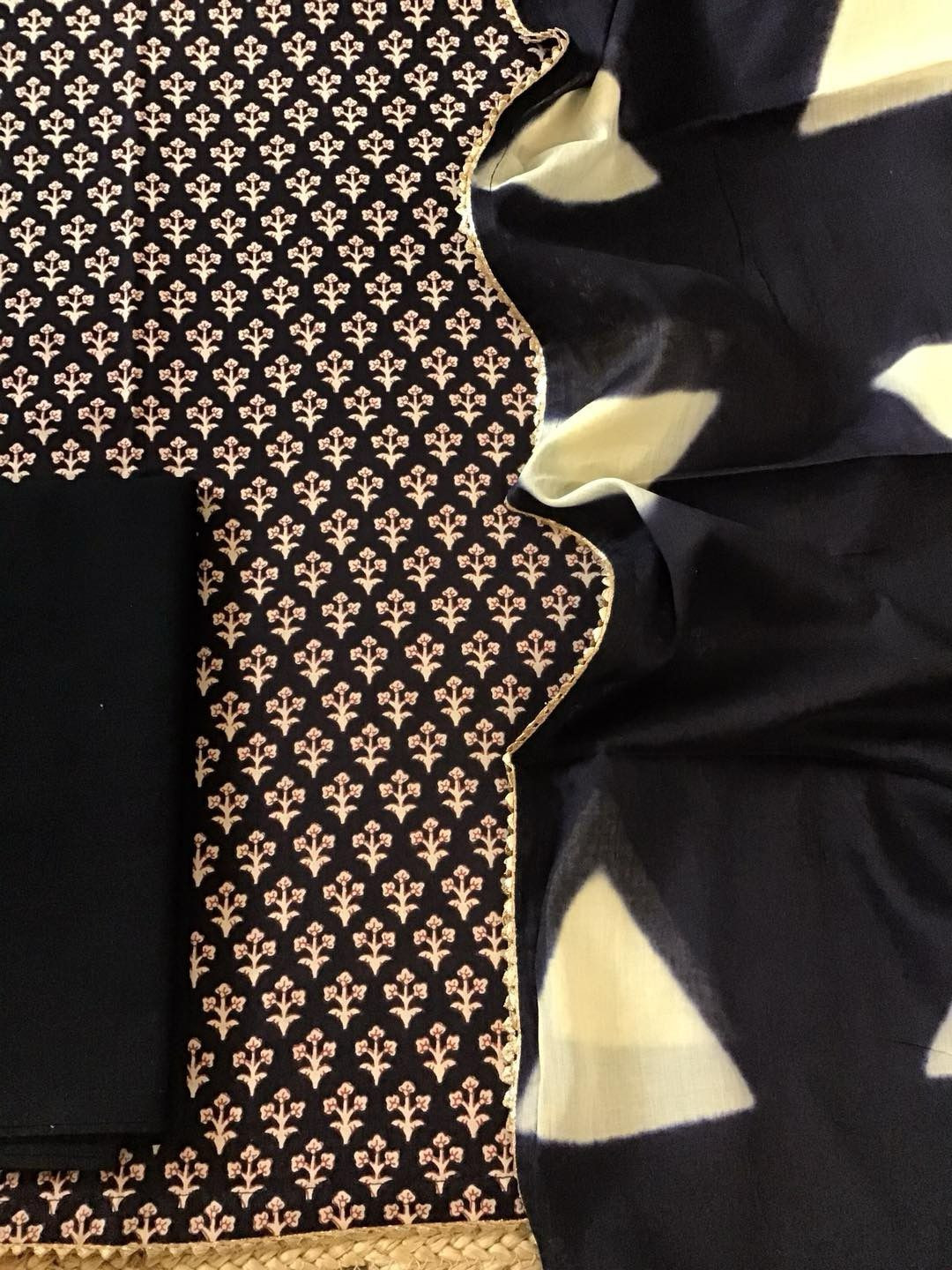 Pure Cotton Printed Suit - Black