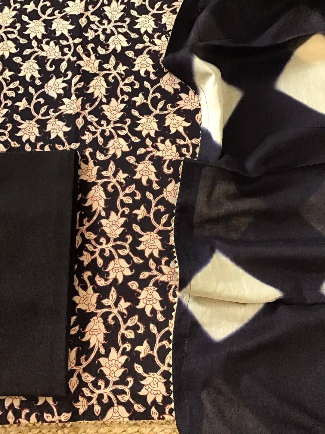 Pure Cotton Printed Suit - Black