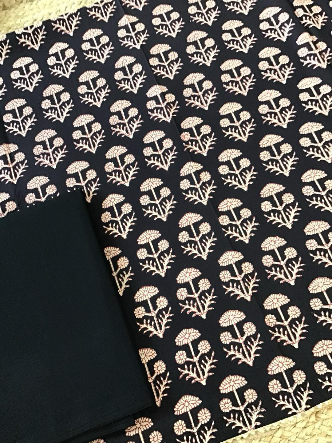 Pure Cotton Printed Suit - Black