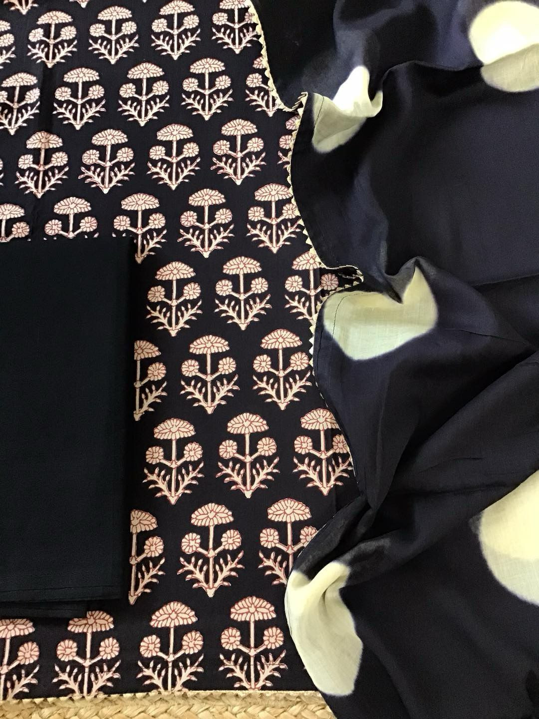 Pure Cotton Printed Suit - Black