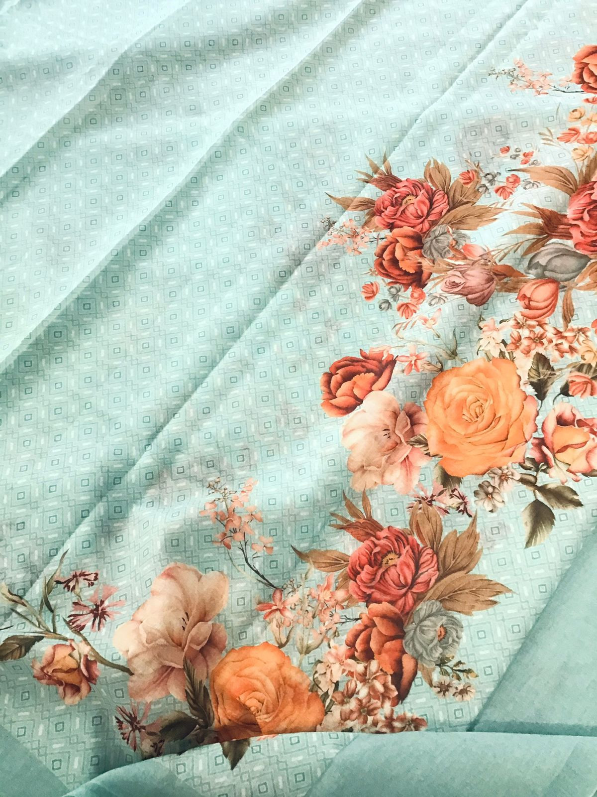 Pure Cotton Printed Self Weaved Suit - Blue