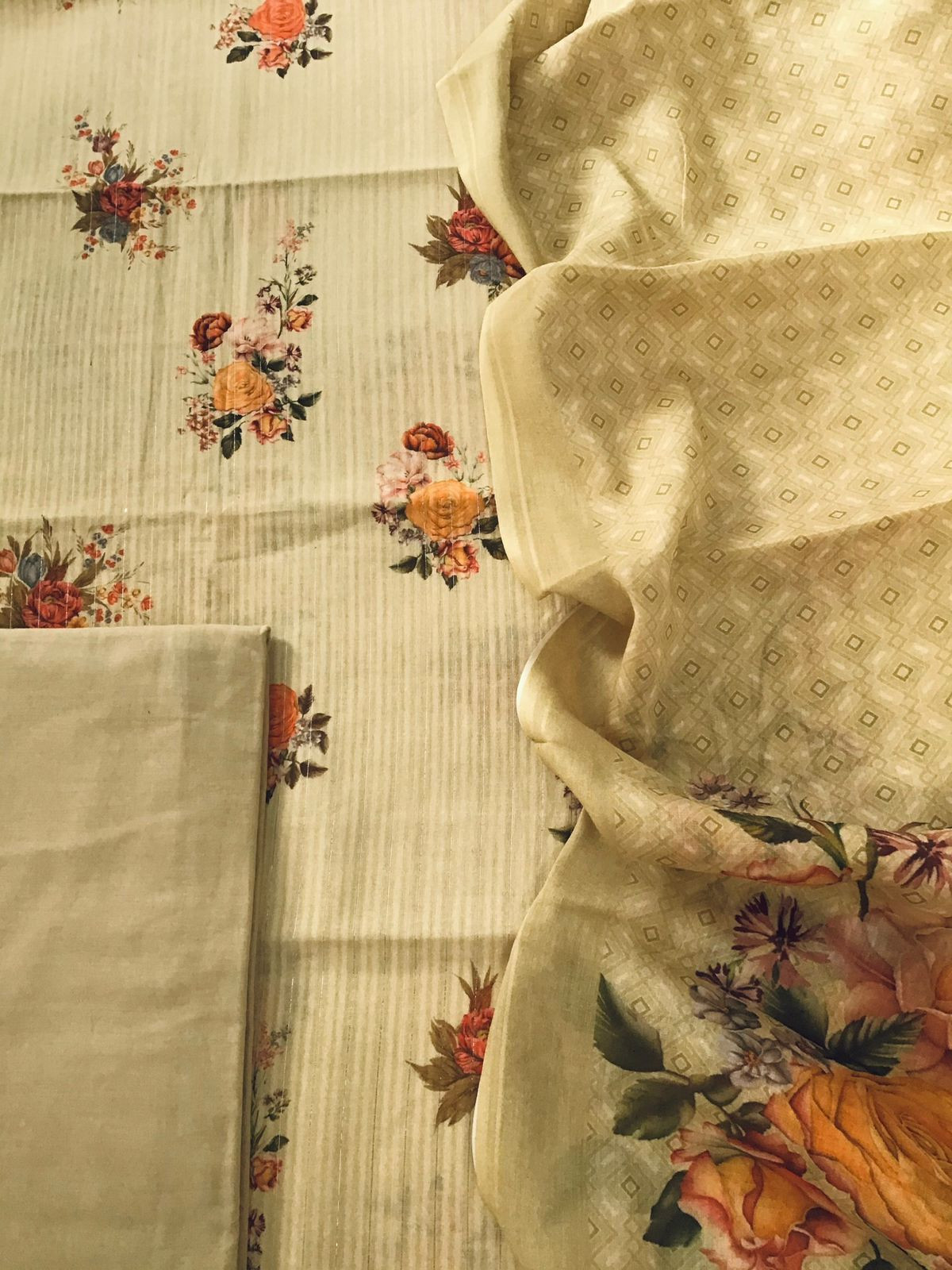 Pure Cotton Printed Self Weaved Suit - Beige