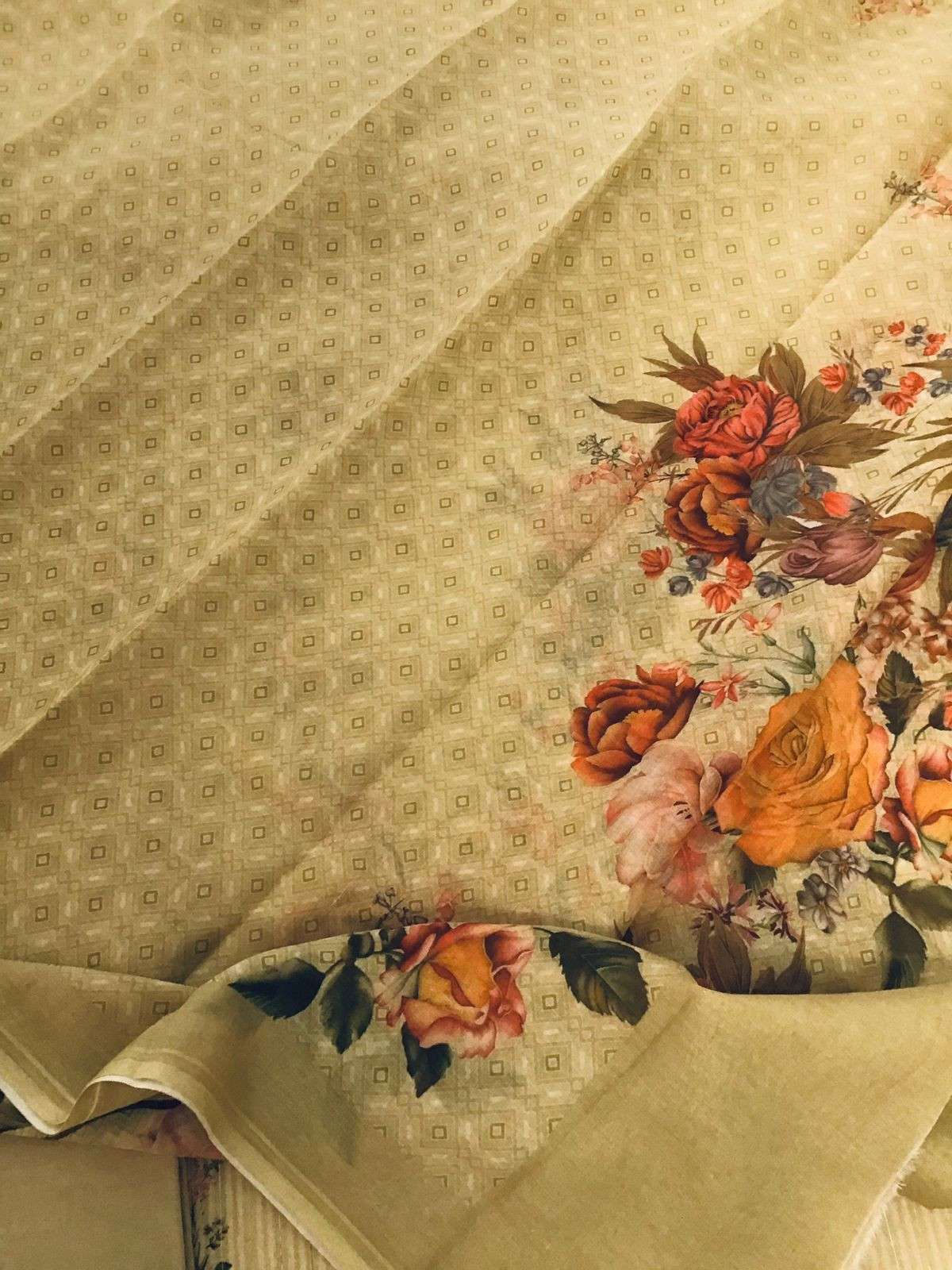 Pure Cotton Printed Self Weaved Suit - Beige