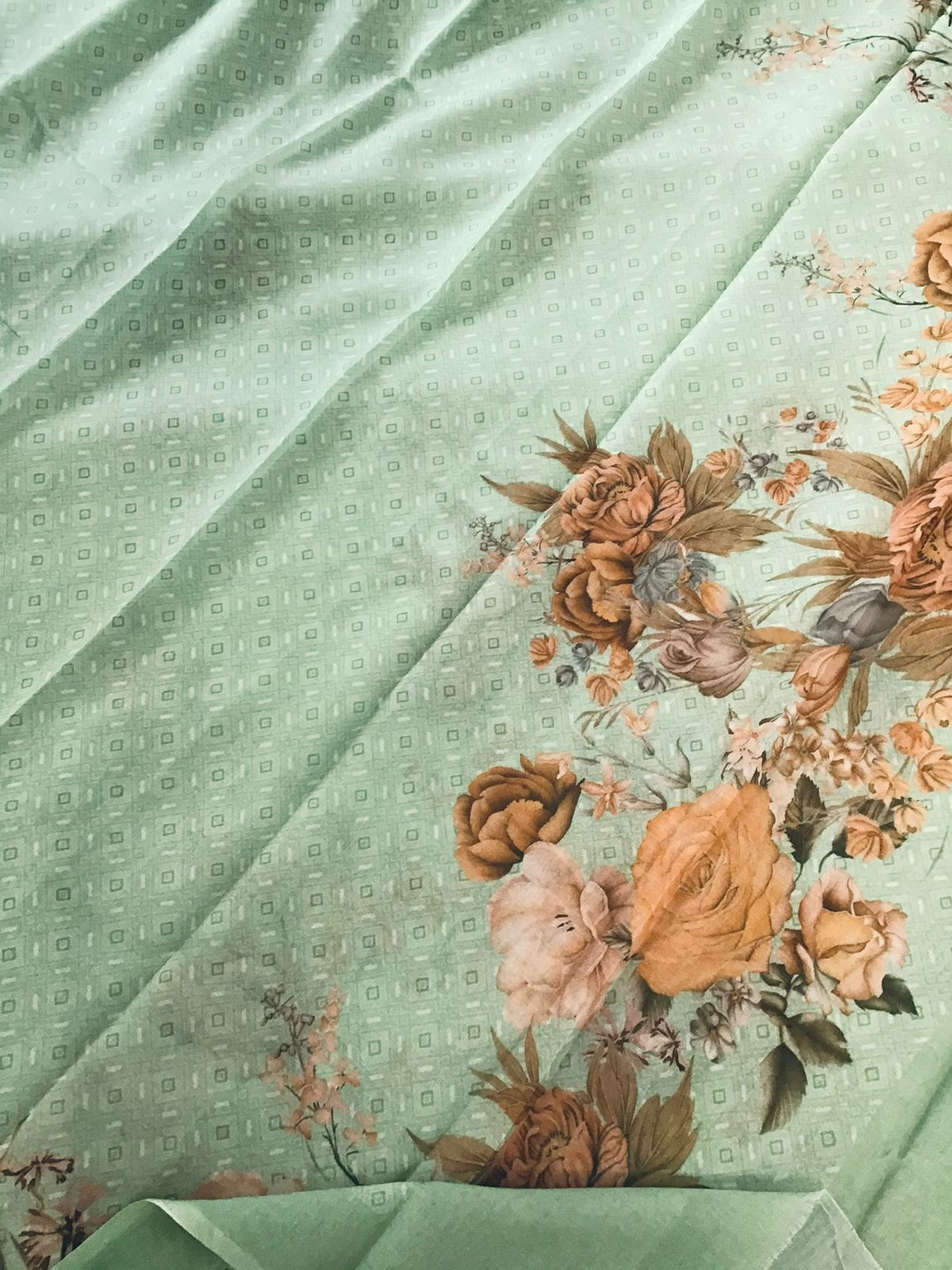 Pure Cotton Printed Self Weaved Suit - Green