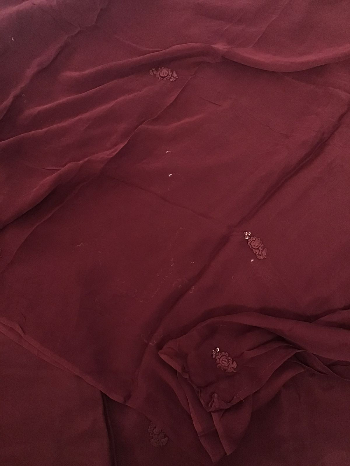 Pure Chinnon Silk Embroidered Suit - Maroon