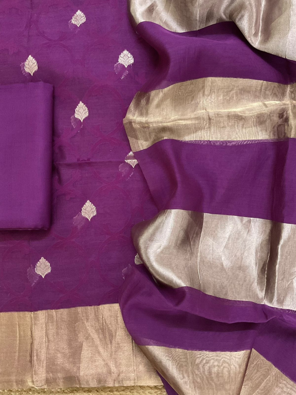 Pure Chanderi Self Weaved Banarasi Weaved Suit - Wine