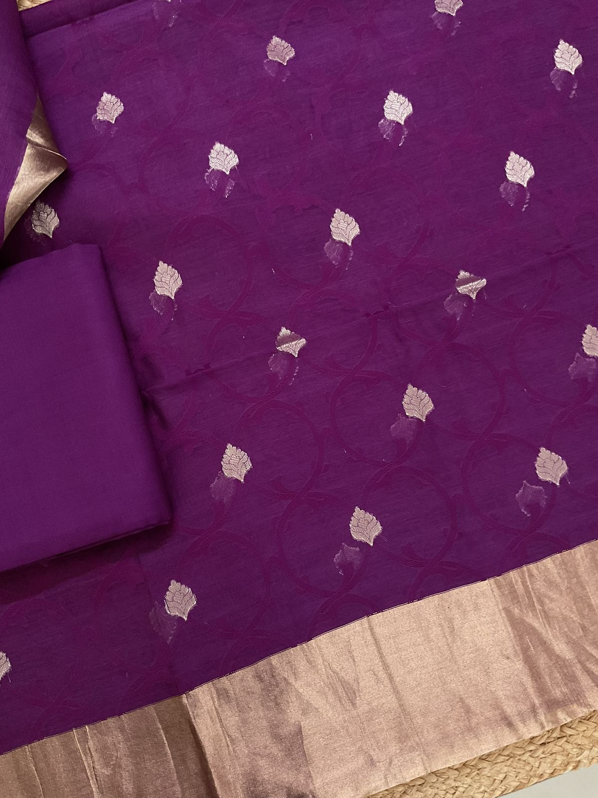 Pure Chanderi Self Weaved Banarasi Weaved Suit - Wine
