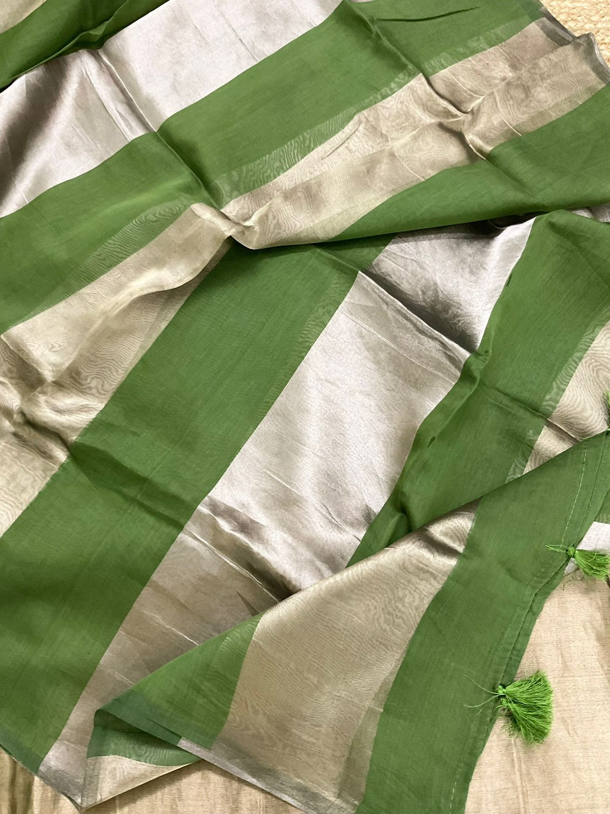 Pure Chanderi Self Weaved Banarasi Weaved Suit - Green