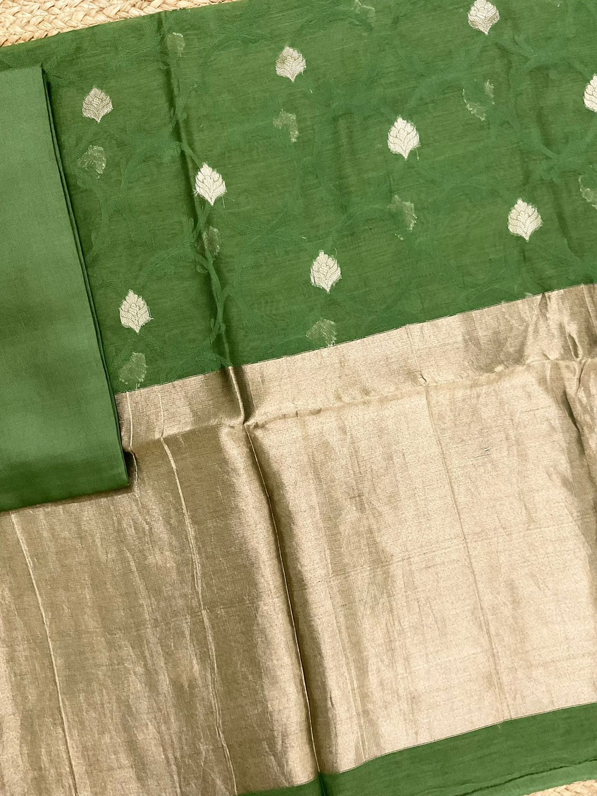 Pure Chanderi Self Weaved Banarasi Weaved Suit - Green