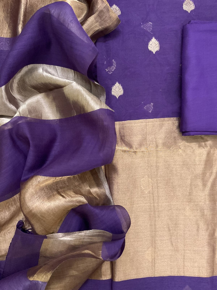 Image of Pure Chanderi Self Weaved Banarasi Weaved Suit - Purple
