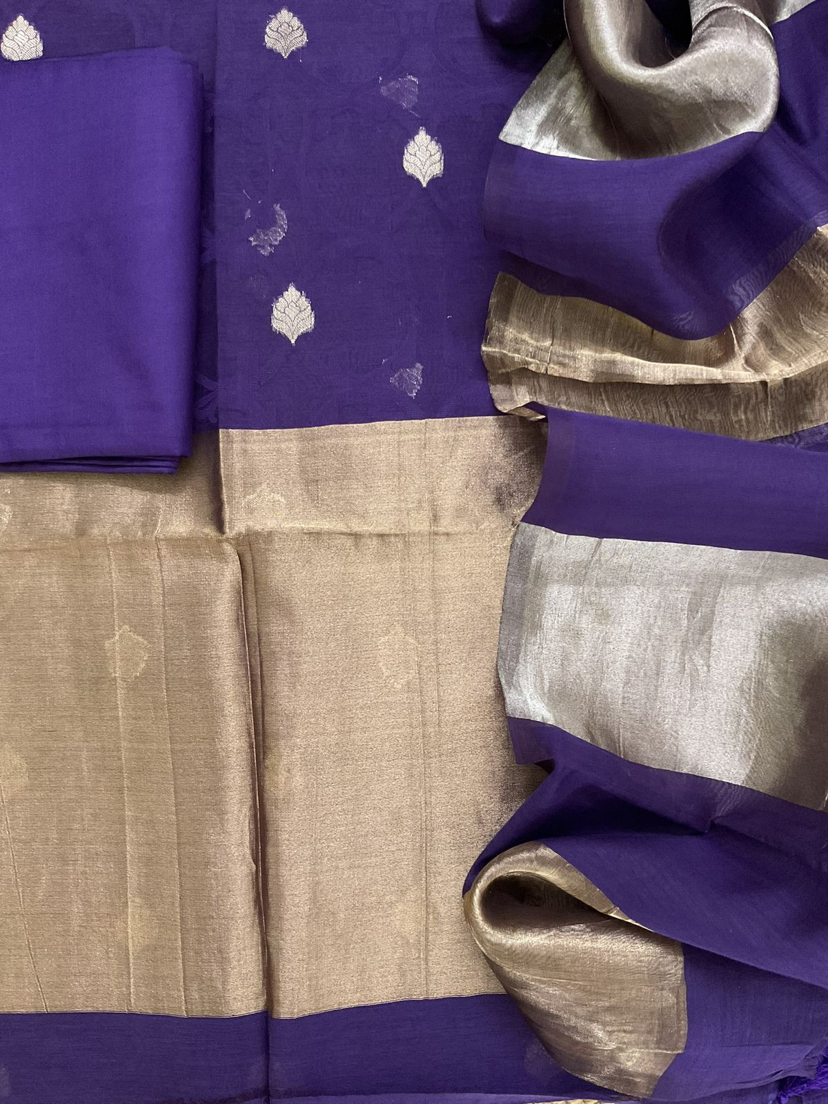 Pure Chanderi Self Weaved Banarasi Weaved Suit - Purple